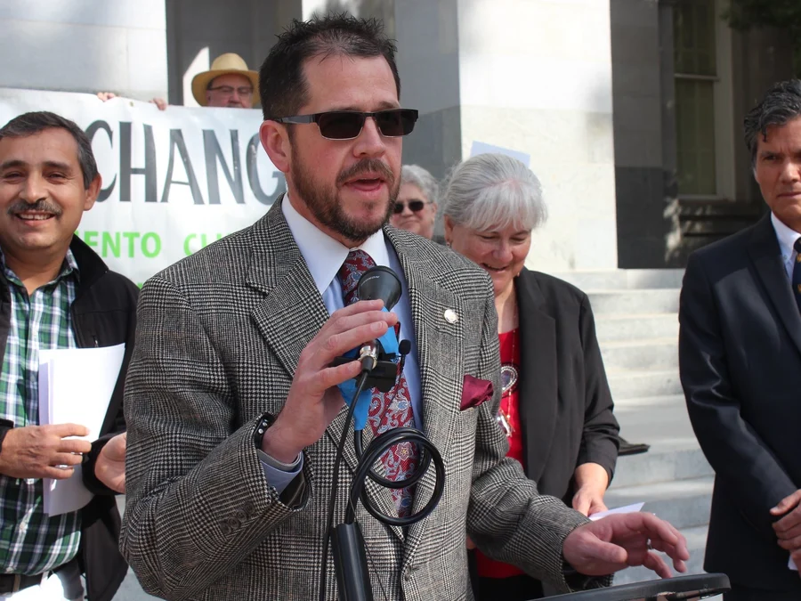 Randall Stone speaking on the California State Capitol steps on Valentine’s Day 2020