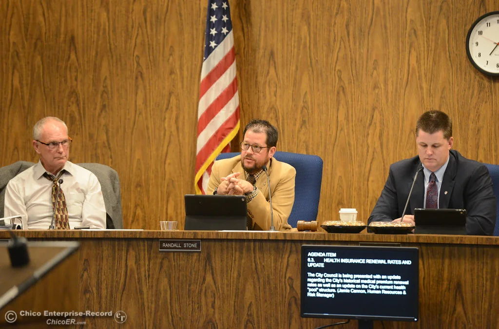 Randall Stone seated at the Chico City Council dais during a meeting