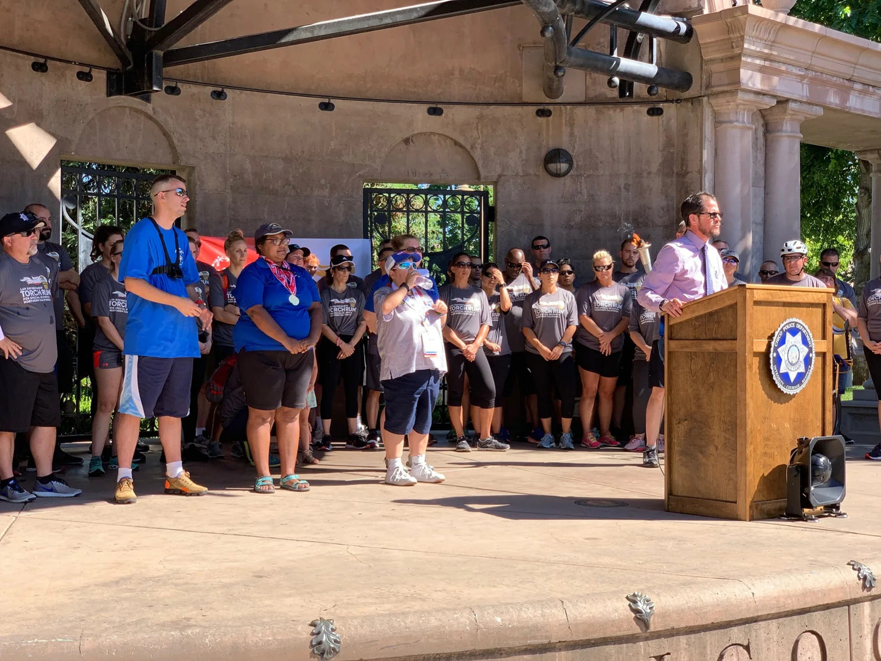 Randall Stone speaking at a Law Enforcement Torch Run event