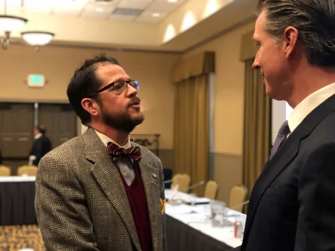 Randall Stone speaking directly with Gavin Newsom in Grass Valley